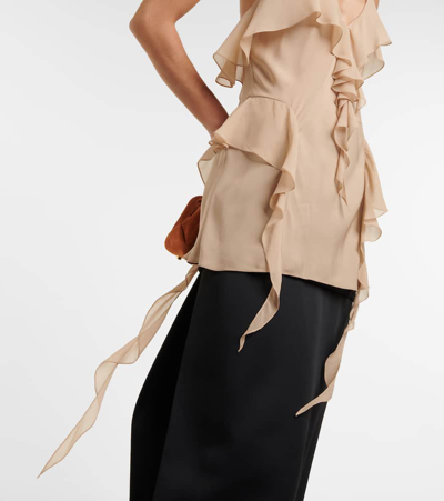 Khaite Piet Cascading-ruffle Sleeveless Tunic Top In Beige