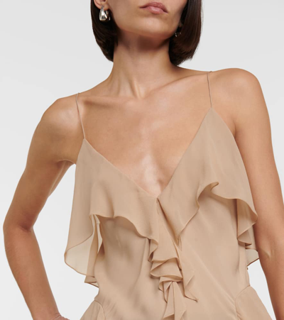 Khaite Piet Cascading-ruffle Sleeveless Tunic Top In Beige