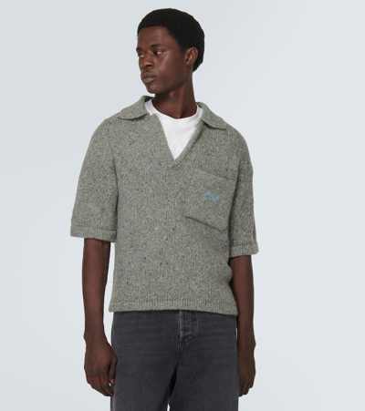 Shop Erl Wool-blend Polo Sweater In Grey Melange