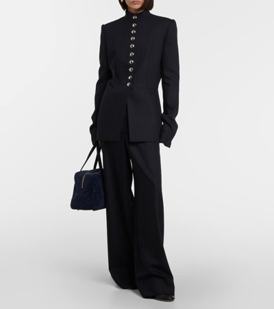 Khaite The Samuel Pinstriped Jacket In Navy White