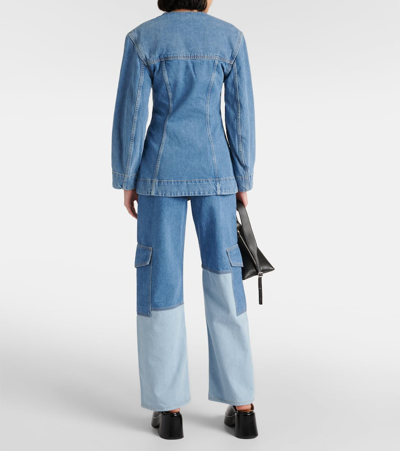 Ganni Cutline Fitted Blazer In Light Blue Denim In Blue