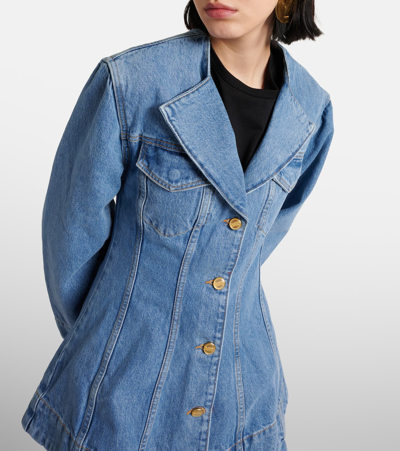 Ganni Cutline Fitted Blazer In Light Blue Denim In Blue
