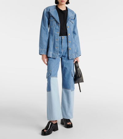 Ganni Cutline Fitted Blazer In Light Blue Denim In Blue