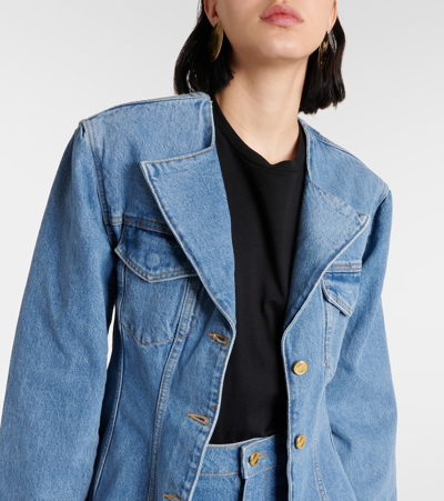 Ganni Cutline Fitted Blazer In Light Blue Denim In Blue