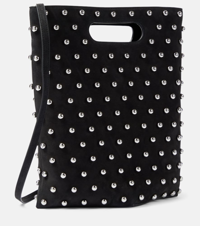 Shop Alaïa Folded Embellished Suede Tote Bag In Noirarg