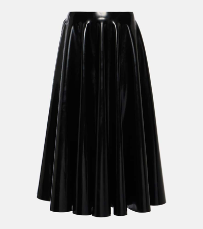 Shop Alaïa Latex Midi Skirt In Black