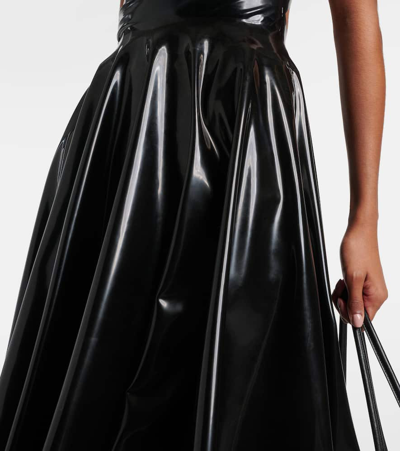 Shop Alaïa Latex Midi Skirt In Black