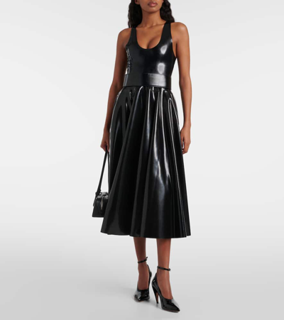 Shop Alaïa Latex Midi Skirt In Black