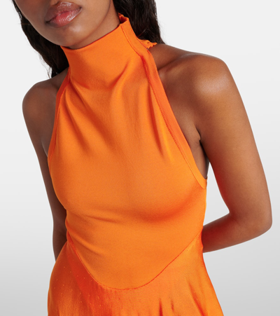 Shop Alaïa High-neck Jersey Minidress In Orange
