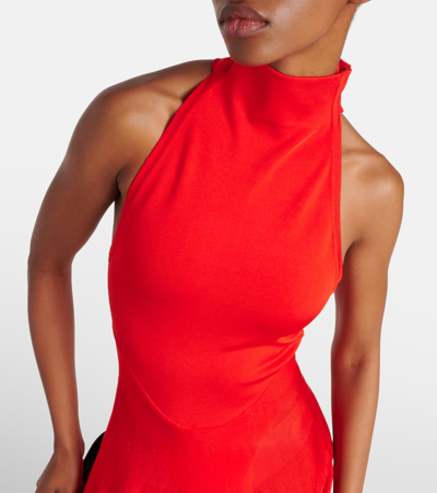 Shop Alaïa Jersey And Mesh Maxi Dress In Red