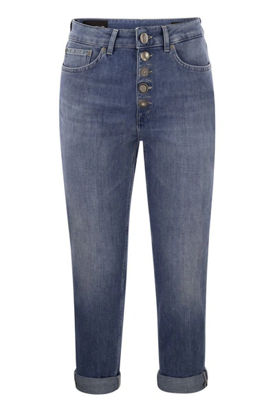 Shop Dondup Koons - Loose Jeans With Jewelled Buttons In Medium Denim