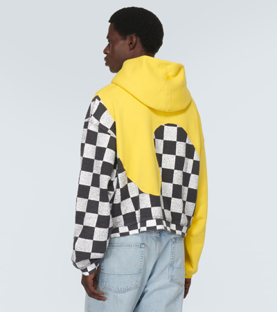 Erl Yellow Check Pattern Panelled Hoodie In Cotton Unisex In Yellow Checker