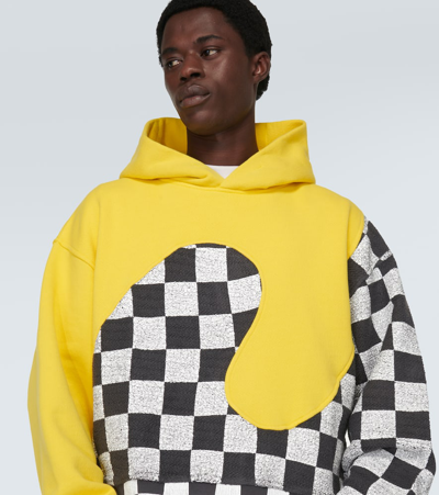 Erl Yellow Check Pattern Panelled Hoodie In Cotton Unisex In Yellow Checker