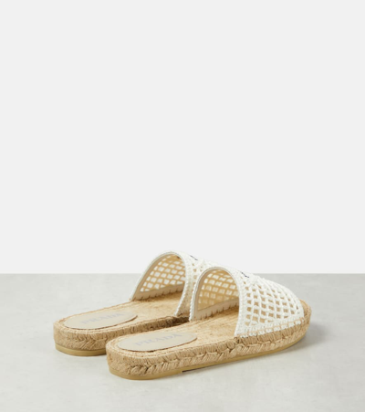 Prada Woven Logo Flat Slide Espadrilles In Beige
