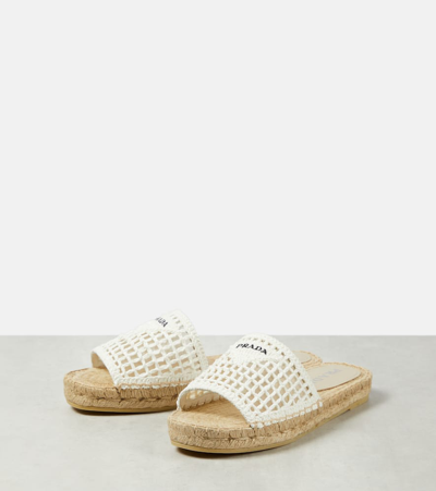 Prada Woven Logo Flat Slide Espadrilles In Beige