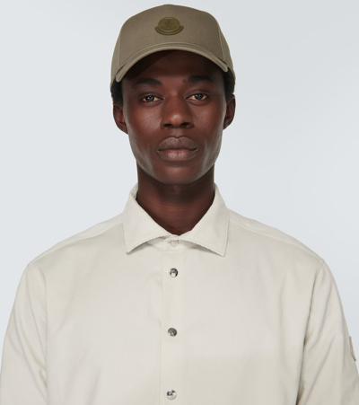 Shop Moncler Logo Cotton Baseball Cap In Covert Green