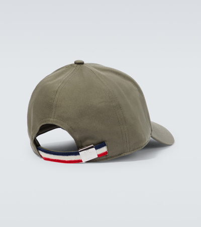 Shop Moncler Logo Cotton Baseball Cap In Covert Green