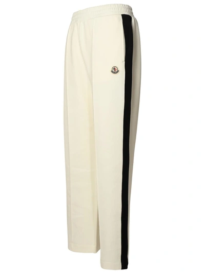 Shop Moncler Ivory Cotton Blend Trousers In White