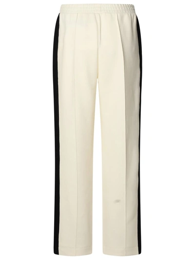 Shop Moncler Ivory Cotton Blend Trousers In White