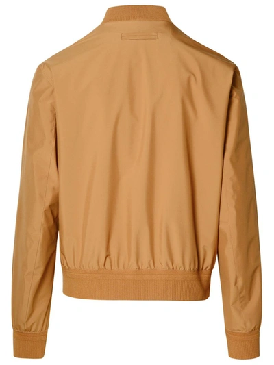 Shop Zegna Beige Polyester Jacket In Brown