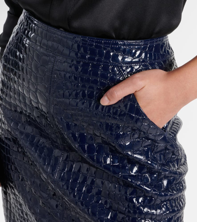 Shop Tom Ford Croc-effect Leather Midi Skirt In Blue