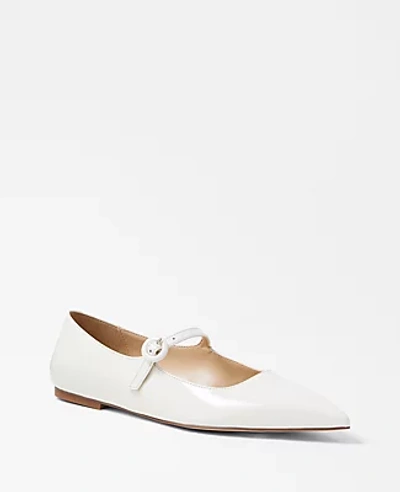 Shop Ann Taylor Patent Mary Jane Flats In Winter White