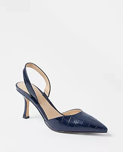 Shop Ann Taylor Kerry Embossed Leather Pumps In Night Sky