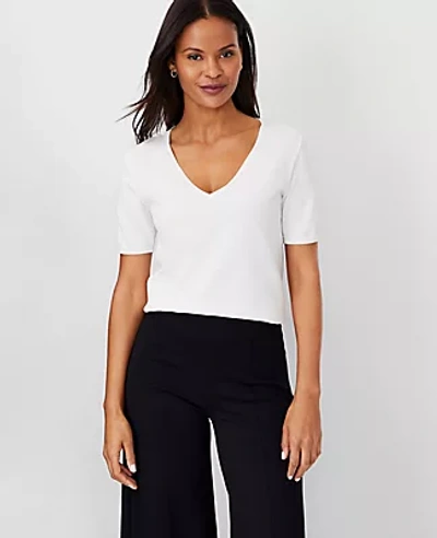 Shop Ann Taylor V-neck Sweater Tee In Winter White