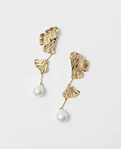 Shop Ann Taylor Textured Metal Half Flower Triple Drop Earrings In Goldtone