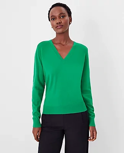 Shop Ann Taylor V-neck Sweater In Grass Green