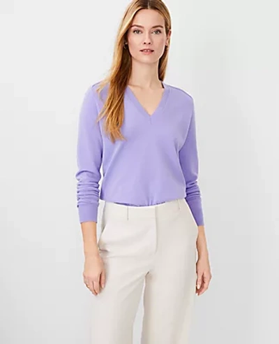 Shop Ann Taylor V-neck Sweater In Purple Petal