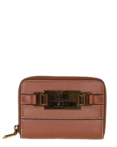 Shop Love Moschino Leather Wallet In Brown