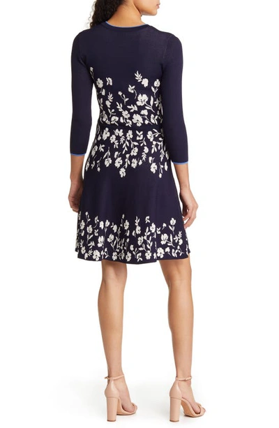 Shop Vince Camuto Floral Jacquard Fit & Flare Dress In Navy