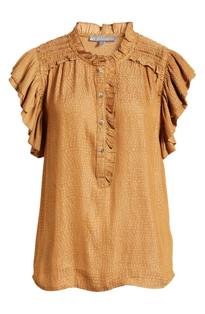 Shop Wit & Wisdom Double Ruffle Top In Toasted Acorn