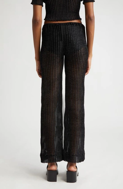 Shop A. Roege Hove Patricia Sheer Cotton Blend Rib Wide Leg Pants In Black