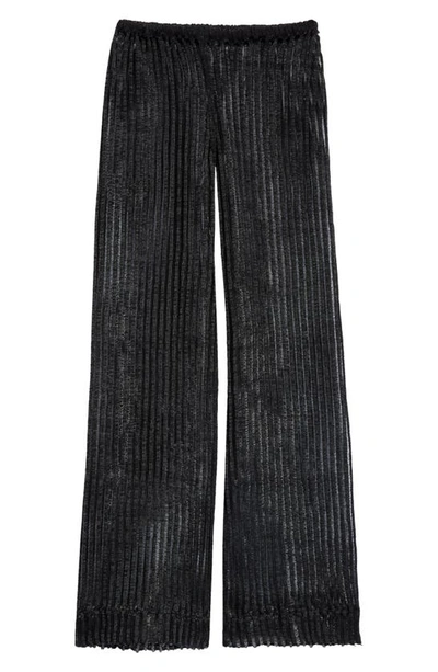Shop A. Roege Hove Patricia Sheer Cotton Blend Rib Wide Leg Pants In Black