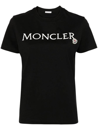 Shop Moncler Embroidered Logo T-shirt Clothing In Black