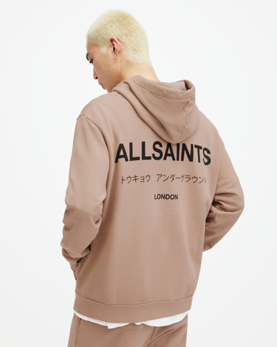 Shop Allsaints Underground Pullover Logo Hoodie In Toffee Taupe