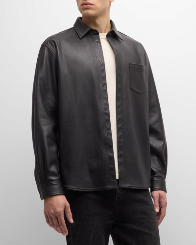 Shop John Elliott Men's Leather Cloak Shirt In Black