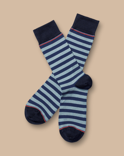 Shop Charles Tyrwhitt Men's  Block Stripe Socks In Blue