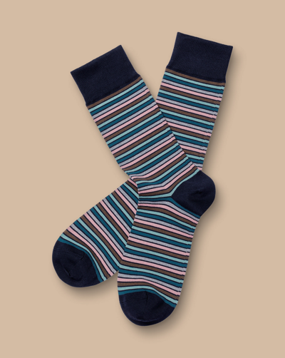 Shop Charles Tyrwhitt Men's  Stripe Socks In Green