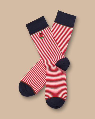 Shop Charles Tyrwhitt Men's  England Rugby Fine Stripe Socks In Red