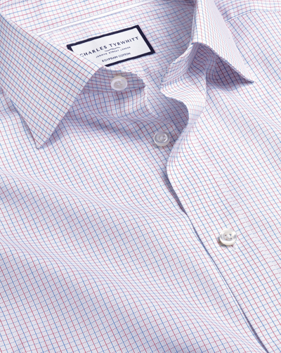 Shop Charles Tyrwhitt Men's  Semi-cutaway Collar Egyptian Fine Line Check Dress Shirt Single Cuff Red Size