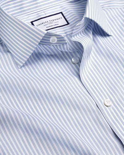 Shop Charles Tyrwhitt Men's  Semi-cutaway Collar Egyptian Stripe Dress Shirt In Blue