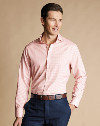Shop Charles Tyrwhitt Men's  Semi-cutaway Collar Non-iron Stretch Floral Geo Print Shirt In Pink
