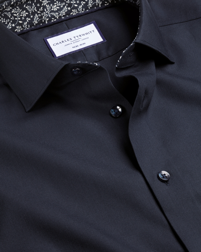 Shop Charles Tyrwhitt Men's  Semi-cutaway Collar Non-iron Twill Dress Shirt With Printed Trim In Blue