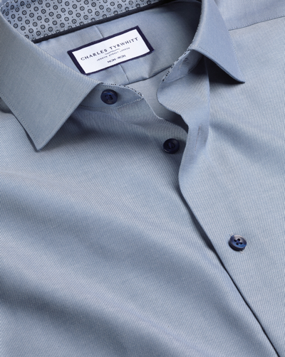 Shop Charles Tyrwhitt Men's  Semi-cutaway Collar Non-iron Twill Dress Shirt With Printed Trim In Blue
