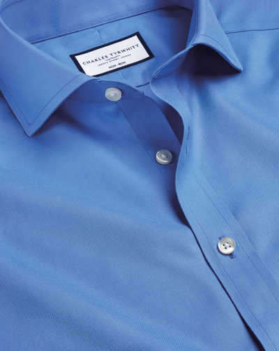 Shop Charles Tyrwhitt Men's  Cutaway Collar Non-iron Twill Dress Shirt In Blue