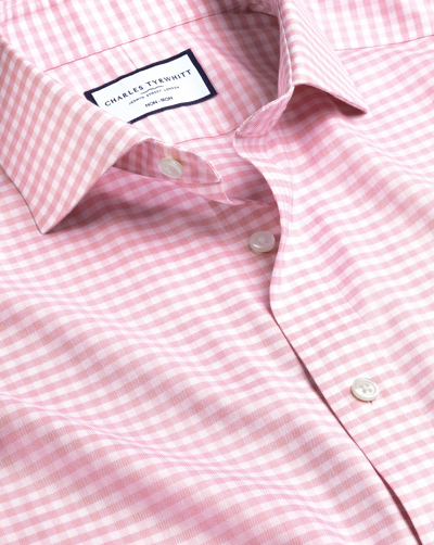 Shop Charles Tyrwhitt Men's  Cutaway Collar Non-iron Twill Gingham Dress Shirt In Pink