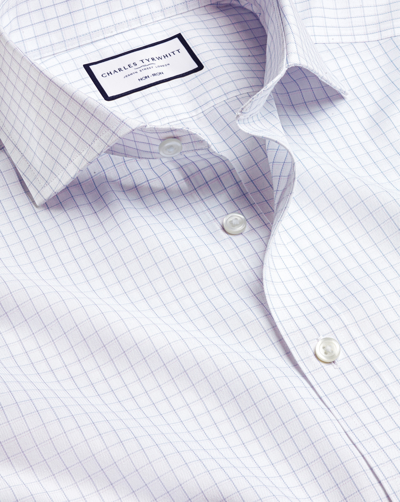 Shop Charles Tyrwhitt Men's  Cutaway Collar Non-iron Twill Twin Check Dress Shirt In Purple